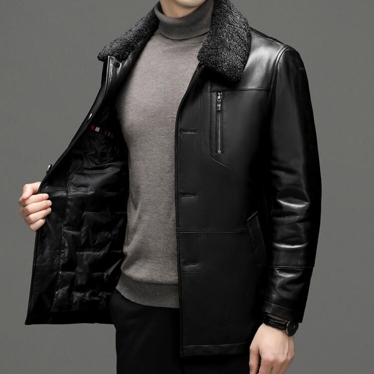 New Winter Men's Fur Collar Detachable Leather Jacket Thickened Lapel Leather Jacket for Men