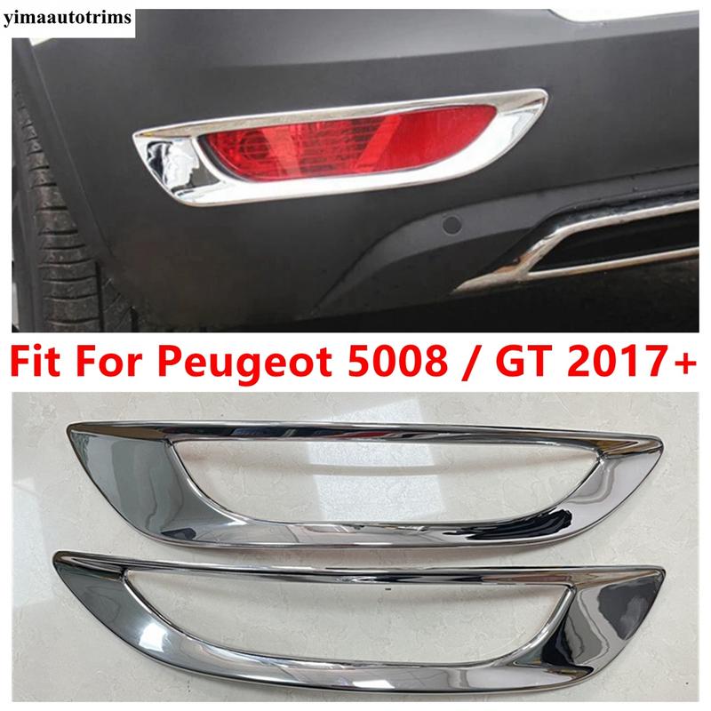 2PCS Car Rear Fog Lights Lamps Frame Decoration Cover Trim Fit For Peugeot 5008 / GT 2017 - 2024 ABS Chrome Accessories Exterior