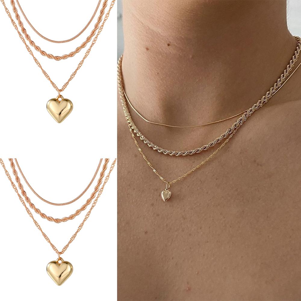 Ожерелье с подвеской в форме сердца Модное Очарование Темперамент Ожерелье из трех частей Ожерелье для девочек Студенческое ожерелье Ужин Личность Сексуальный набор цепочек для свитера