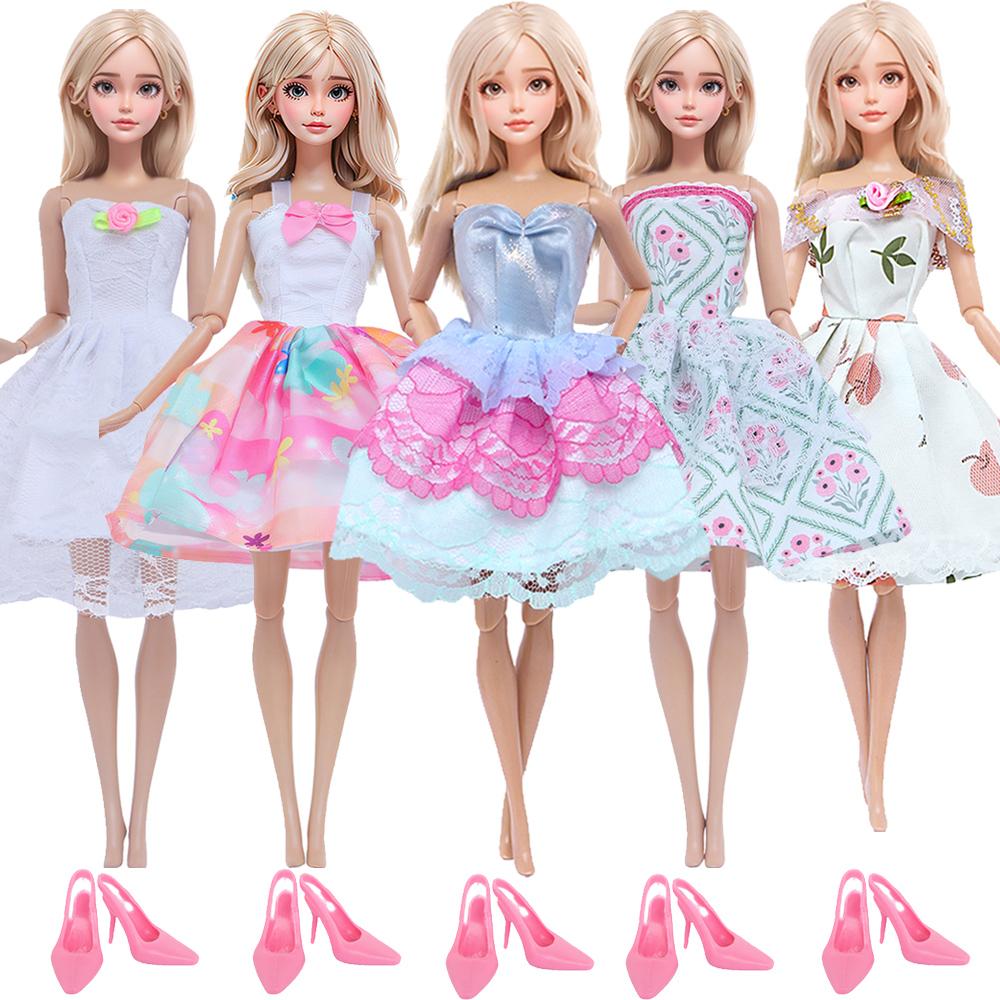 10 Pcs/Set 5 Doll Lace Dress for 30cm Doll 11.5'' Girl Doll 5 High Heels Shoes Party Wear Clothes Mini Gown KIdsToy Accessories