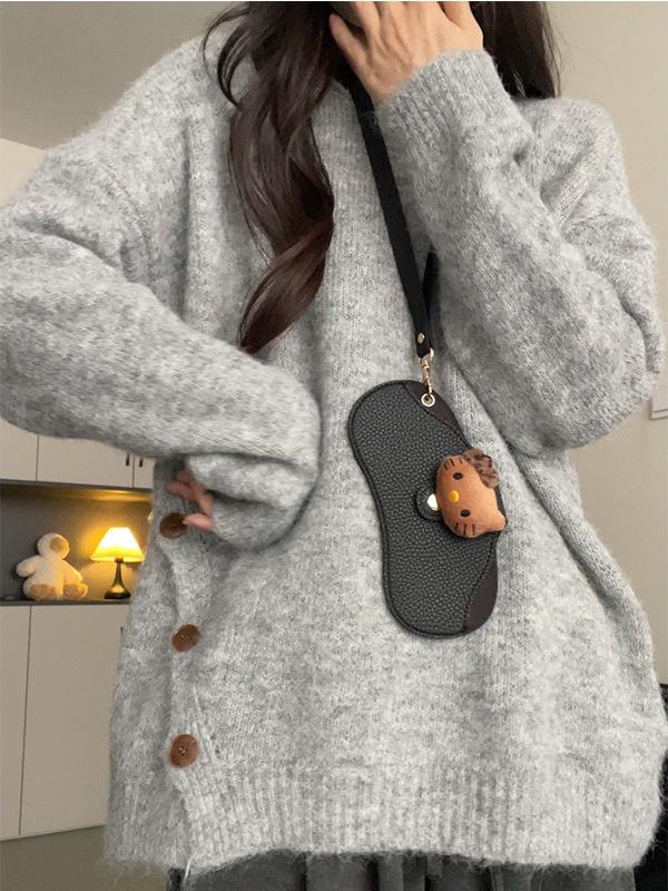 Autumn/Winter Loose Slit Pullover: Women's Solid Color Slimming Knitwear