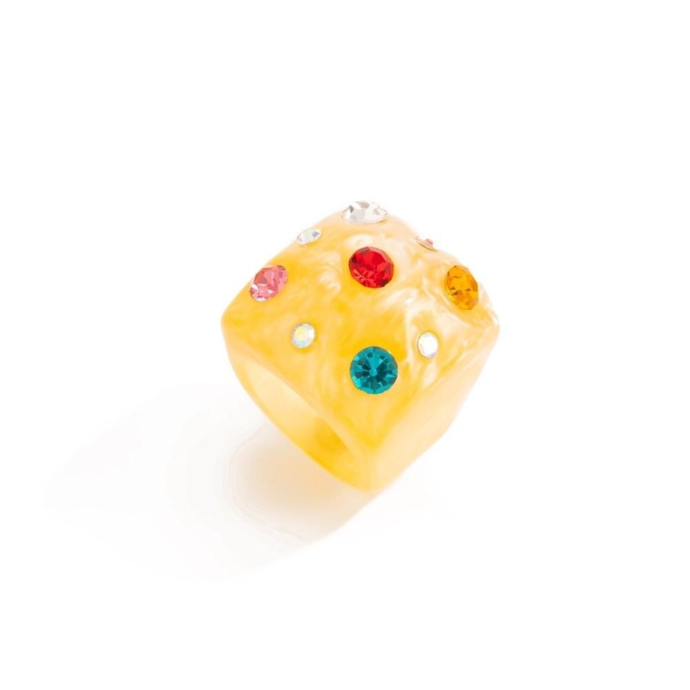 Square Shape Colorful Rhinestone Rings Jewelry Gift Irregular Geometric Rings Valentine's Day