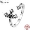 BAMOER Настоящее серебро 925 пробы, черное циркониевое открытое кольцо в форме сердца с крестом для женщин, изысканные ювелирные изделия, эффектное обручальное кольцо, подарок