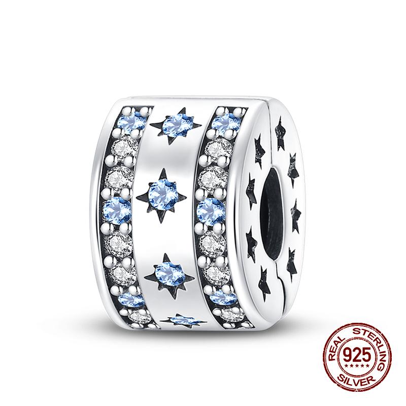 Fashion 100% 925 Sterling Silver Colorful Zircon Stars Moon Separator Charms Bead Fit Original Bracelet Fine DIY Jewelry