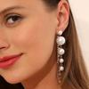 1 Pair Dangle Earrings Long Tassels Faux Pearls Jewelry Exaggerated Cubic Zirconia Earrings for Daily Wear