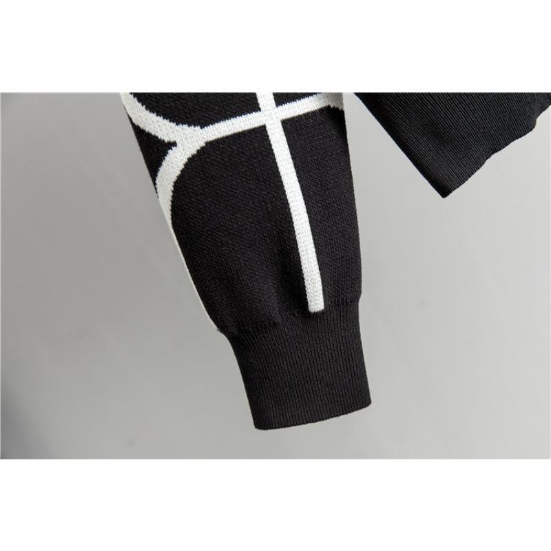 Модный вязаный костюм женский осенне-зимний жаккардовый кардиган с V-образным вырезом и широкие брюки тонкий комплект из двух предметов