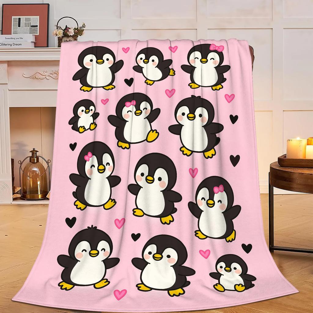 Penguin Blanket Soft Cute Penguins Flannel Fleece Throw Blanket Lightweight Fuzzy Plush Blanket for Couch Bed Sofa Home Decor