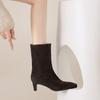 Модная женская обувь Натуральная замшевая кожа Слипоны Высокий каблук Осенние ботильоны Квадратный носок Ретро Женские Высококачественные Ботинки Обувь Женская