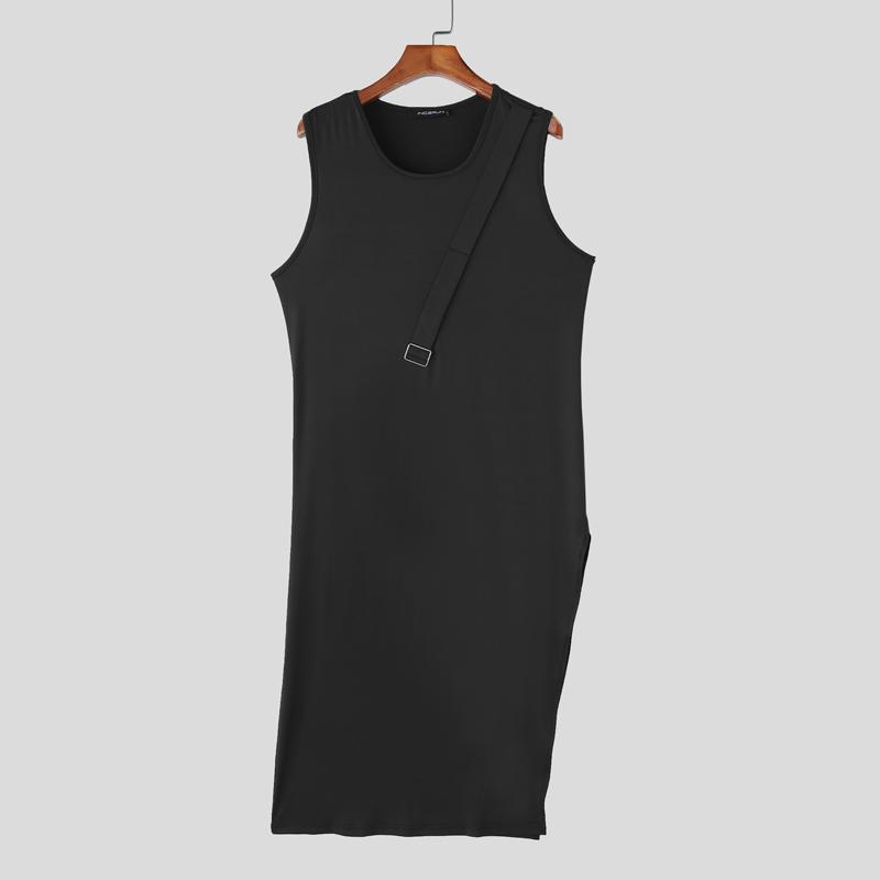 INCERUN Мужские топы без рукавов с неровным подолом и разрезами, повседневные длинные майки