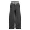 Unisex Streetwear Denim Pants With Dual Waistband Design Loose Fit Straight Leg Jeans Men Women