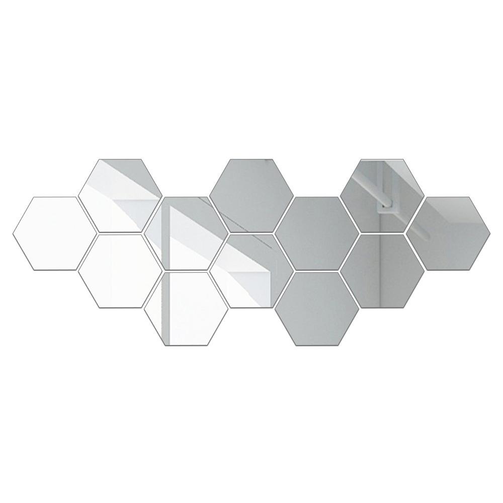 12x 3D Зеркальная Наклейка на Стену Шестиугольник Акриловая Наклейка на Стену Декаль Домашний Декор Искусство DIY