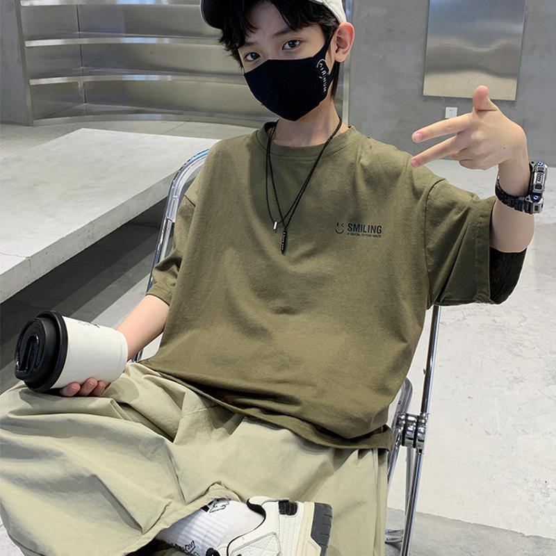 Летний костюм-двойка для мальчиков с короткими рукавами и брюками, детский летний спортивный костюм для мальчиков среднего и большого размера