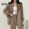Женский комплект из 2 шт./компл., пальто, брюки, деловой стиль, однобортный кардиган с длинным рукавом и воротником-стойкой, высокая талия, широкие штаны, однотонный цвет