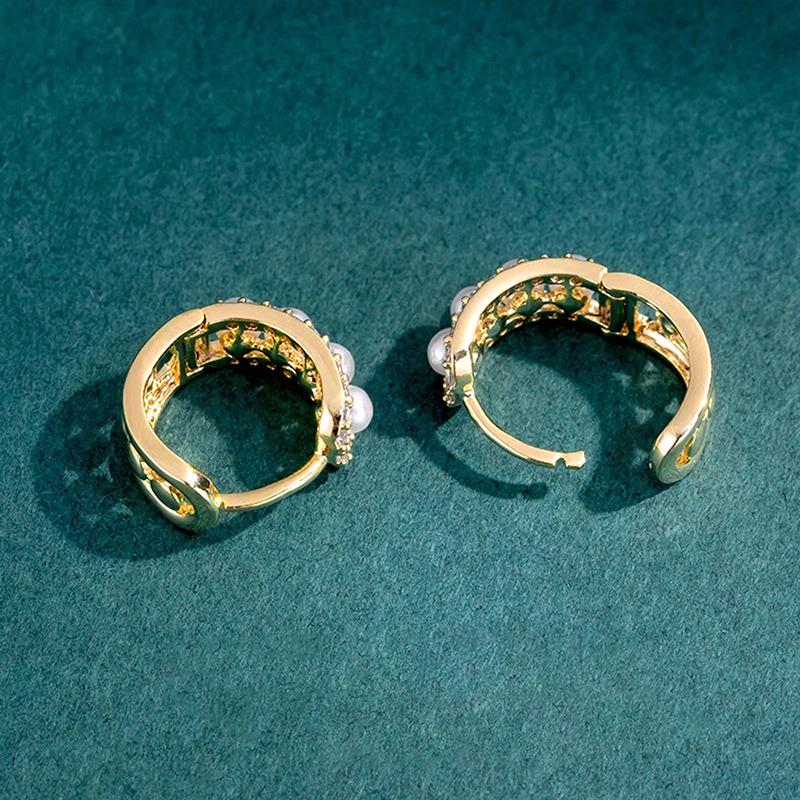 Xiaomi Huitan Delicate Imitation Pearl Women Hoop Earrings for Wedding Luxury Hollow Accessories Aesthetic Party Trendy Jewelry with CZ