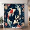Chinese Japanese Koi Ink Painting Shower Curtain Red Cherry Blossom Wave Fish Watercolour Painting Bath Curtains Bathroom Decor