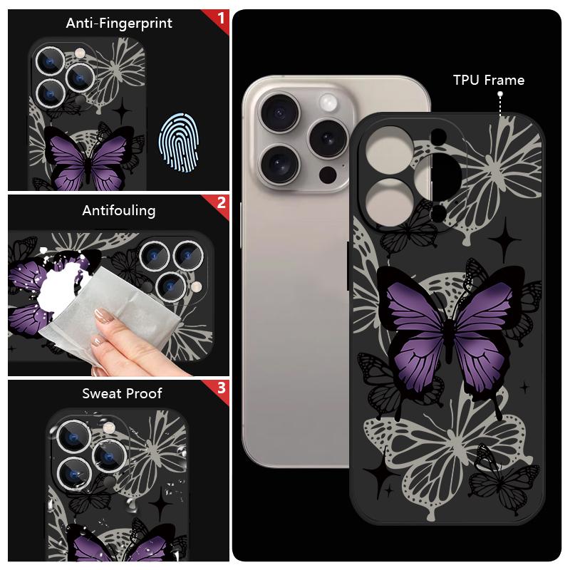 Wrist Strap Lanyard TPU Phone Case For iPhone 17 16 15 Pro Max 13 14 Pro Max 17e 16e 11 Purple Butterfly Soft Silicone Cover