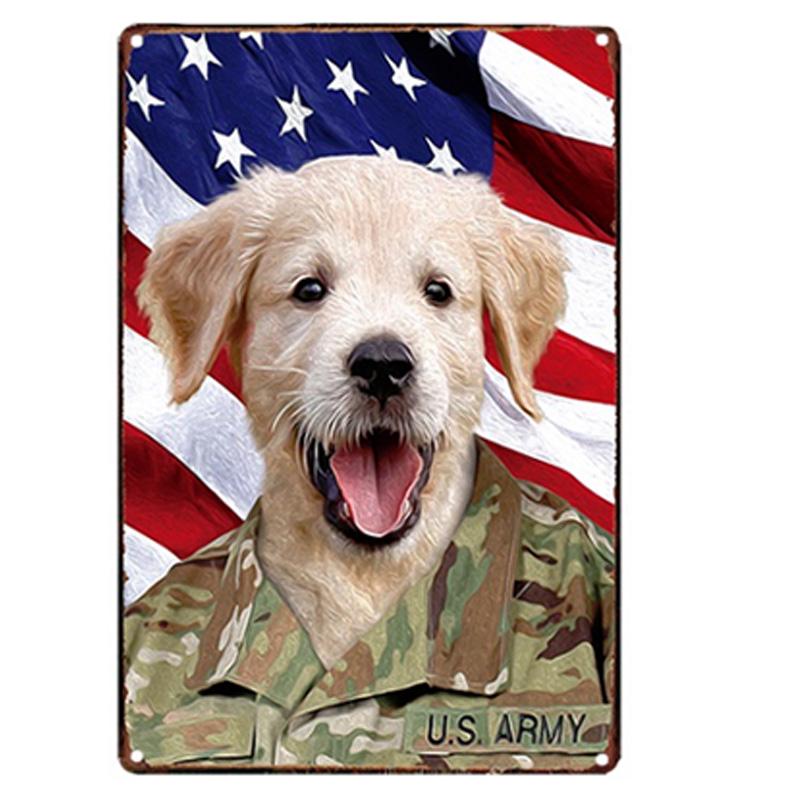 Винтажный металлический оловянный постер с одетой собакой для украшения стены спальни, оловянный постер в стиле шебби-шик с собакой