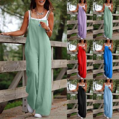 Женский свободный комбинезон с карманами и высокой талией, однотонный хлопковый льняной комбинезон на подтяжках