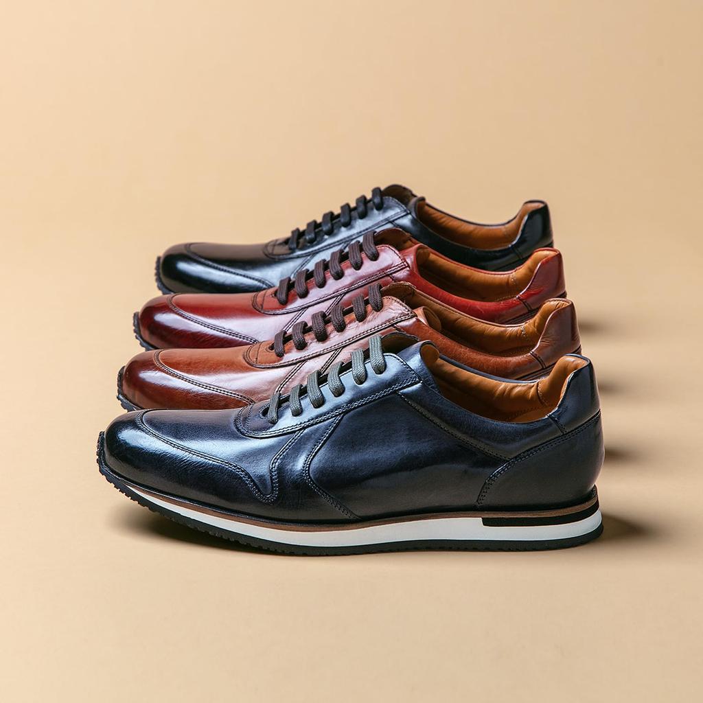 Genuine Leather Luxury Italian Business Casual Cushioned Height Size "Irodori" Men's Sneakers, Design, Style, Insole, Enhancer, IS-2202 (Navy, 26.5cm)