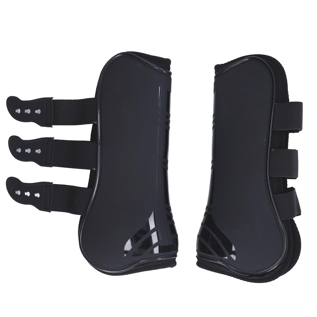 2pcs Horse Leg Boots PU Neoprene Protective Adjustable Horse Secure Boots for TendonBlack Front