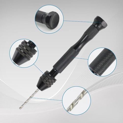 KKLM 10-Piece Pin Vise and Hand Drill Craft Tool Set for Plastic Models and Crafts, Includes Pin Vise and Hand Drill, Storage Case (Black)