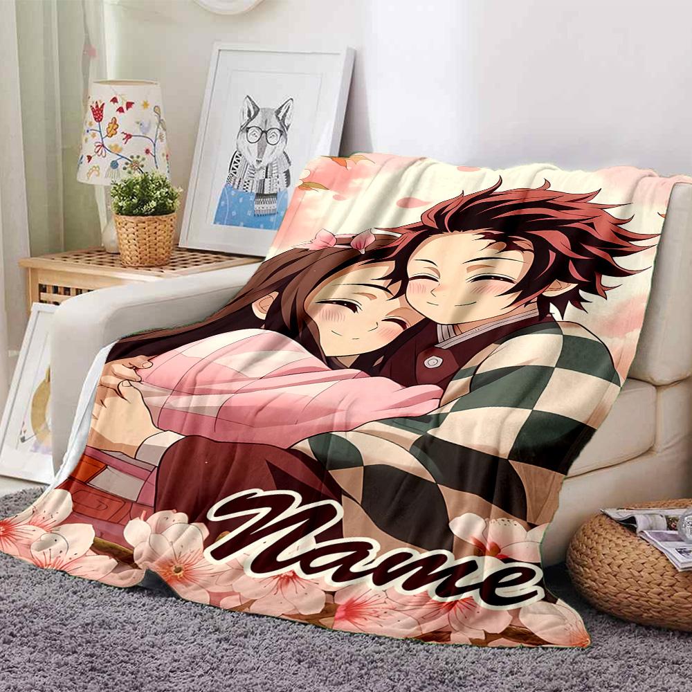 Customizable Demon Slayer6 Throw Blanket – Personalized Name, All-Season Cozy Snug Blanket, Machine Washable, Personalized Blanket
