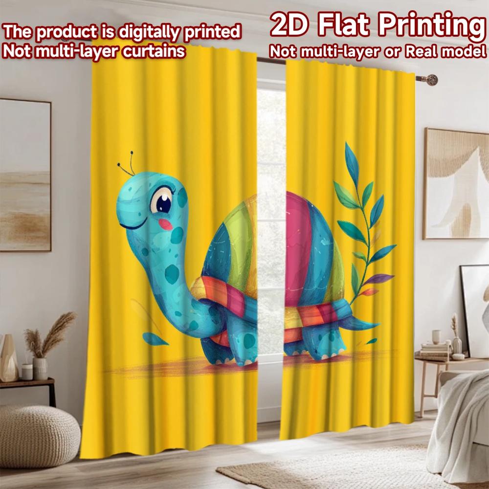 2D flat printing 2pcs Party Curtains Cute Colorful Turtle Plant Digital Printed Polyester Drapes Festive Curtains Perfect for