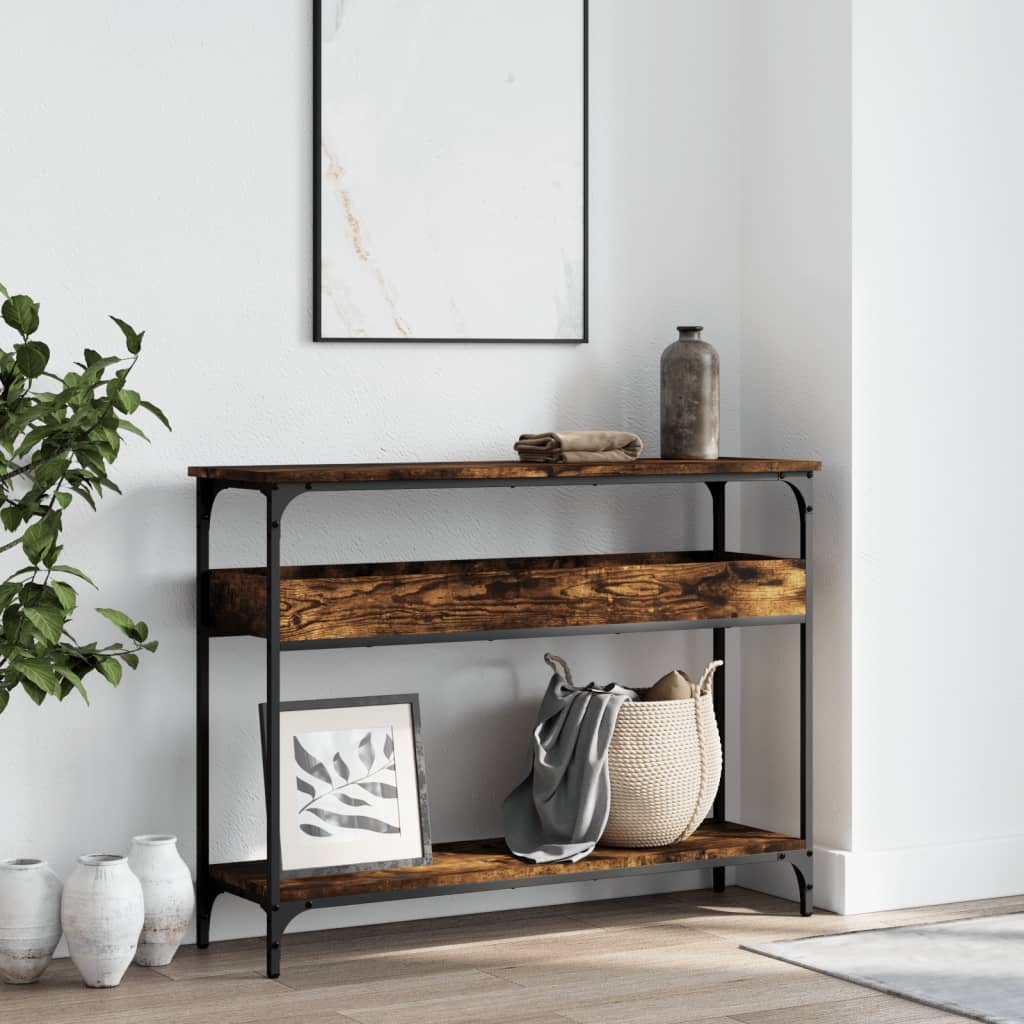 Console Table with Shelf Smoked Oak Finish 100 x 29 x 75 cm Wood Based Material