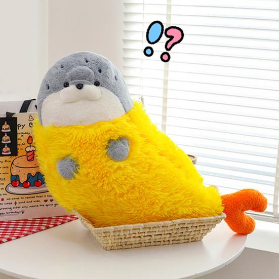 Плюшевая подушка-тюлень с жареной креветкой 70/90 см, мягкая набивная кукла для обнимания с невидимой молнией, милая декоративная подушка-игрушка для детей