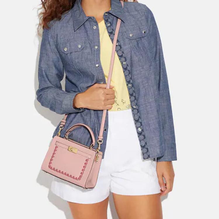 Coach Lane 20 Snap Button Interior Zipper Pocket Refined Pebble Leather Smooth Leather Handheld Shoulder Crossbody Bag Small CA077-IMPMC