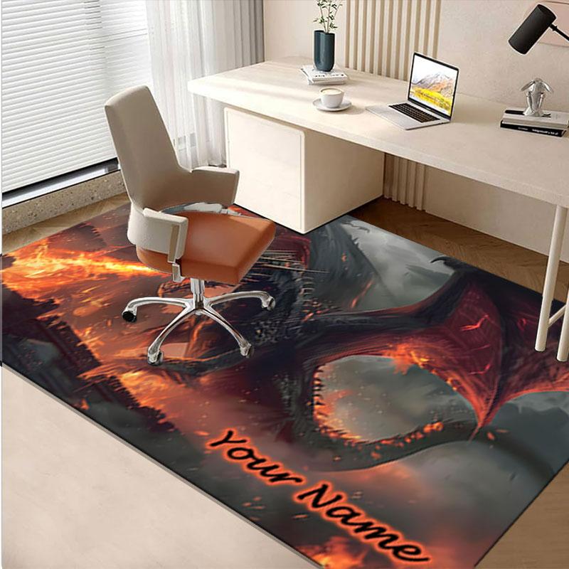 1PC Custom Name "Dragon's Fiery Ascension" Theme Floor Mat Ideal for Living Room, Game Rooms, Office, Bedroom,Floor Mat Playful Design