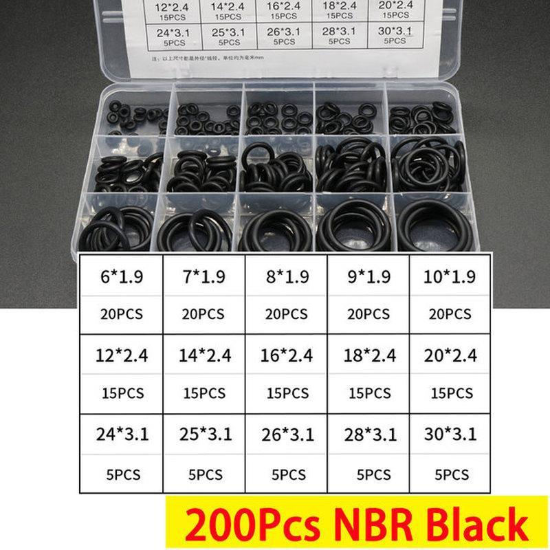 200Pcs O-ring Rubber Gaskets Seal Ring Set Nitrile Rubber High Pressure O-Rings NBR Sealing Elastic Band O Rubber Rings Set