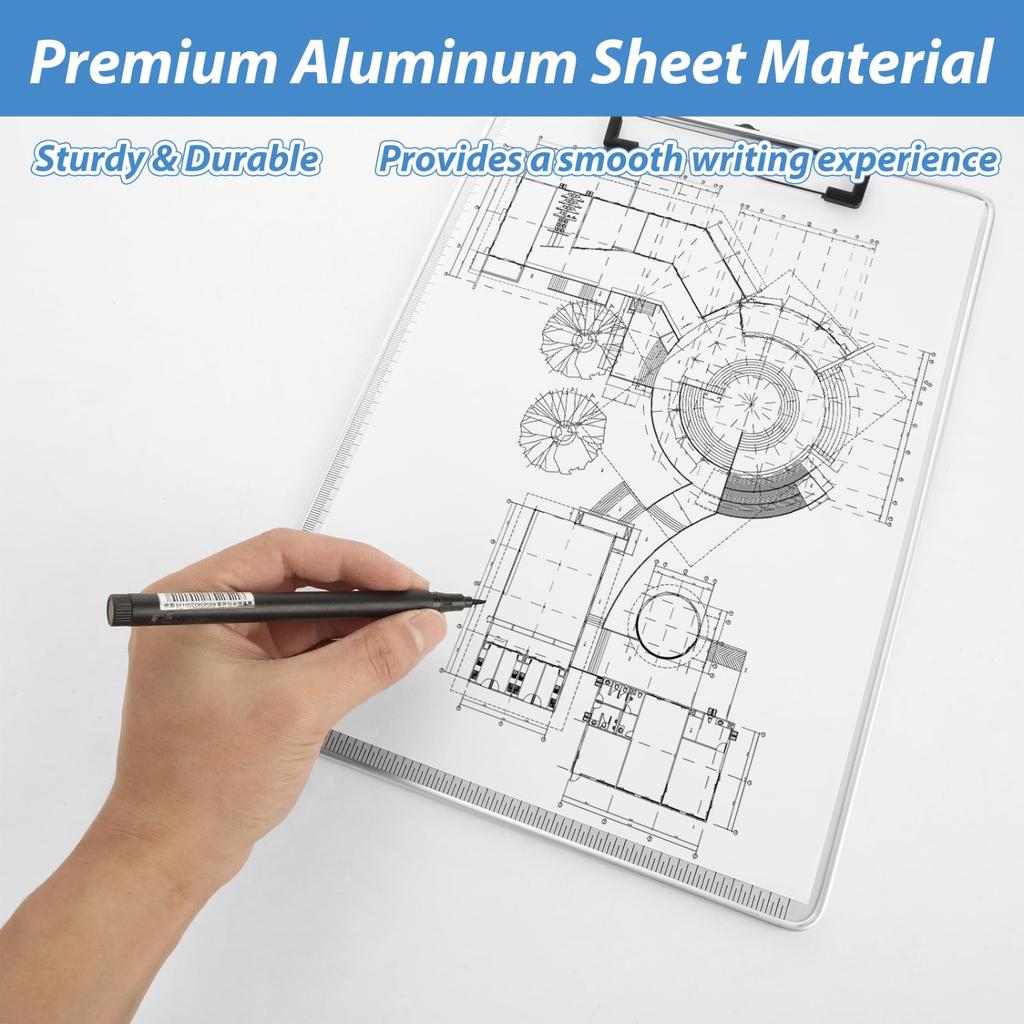 Metal Clipboard 5 Pack Aluminum Lightweight Construction Strong Metal Clip Secures Documents Firmly Built-in Scale Design for Workplace Office La