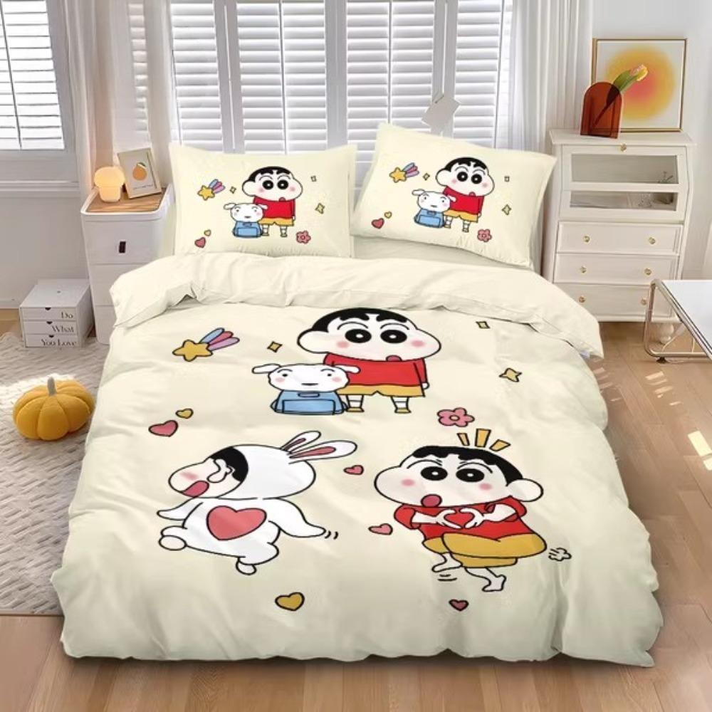 Мультяшный Кролик Шин-чан, Комплекты постельного белья из микрофибры, Детское постельное белье на молнии, Декор комнаты, Пододеяльник для подростков, взрослых
