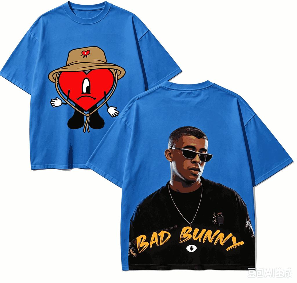 Подарочная футболка Bad Bunny Мужская Женская Харадзюку Оверсайз Унисекс Короткий рукав Уличная мода Высокое качество Для пар Горячий товар Удобная