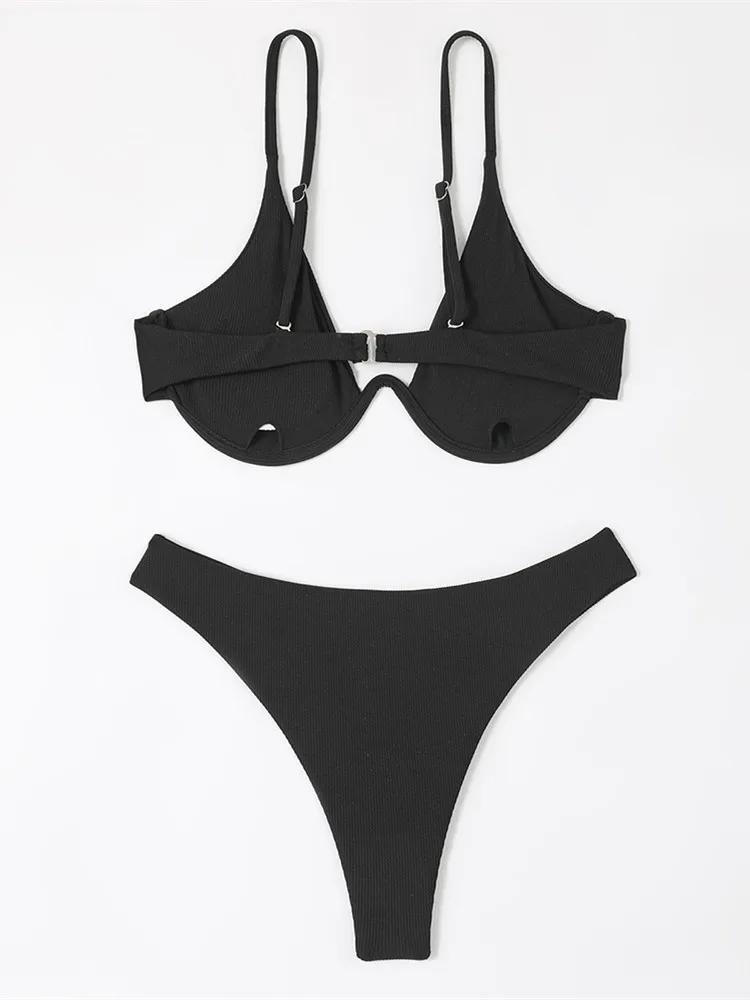 Сексуальный Бикини на Косточках 2025 Женский Черно-Белый В рубчик Push Up Микро Купальник Бразильский С вырезами Купальный Костюм Тонга Купальные костюмы
