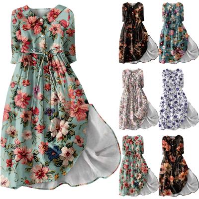 Женское модное платье с рукавами три четверти и пуговицами в стиле ретро с цветочным принтом