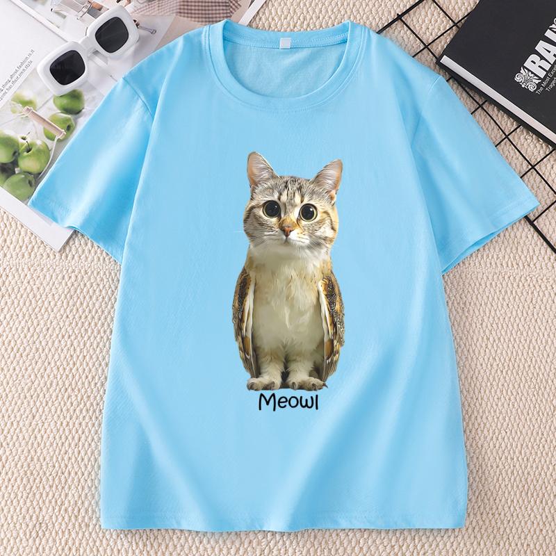 Meowl Cat Owl Tshirt Cute Cat Graphic Tee Unisex Casual Cotton Printed Short Sleeve T Shirt Crewneck Printed Tshirts