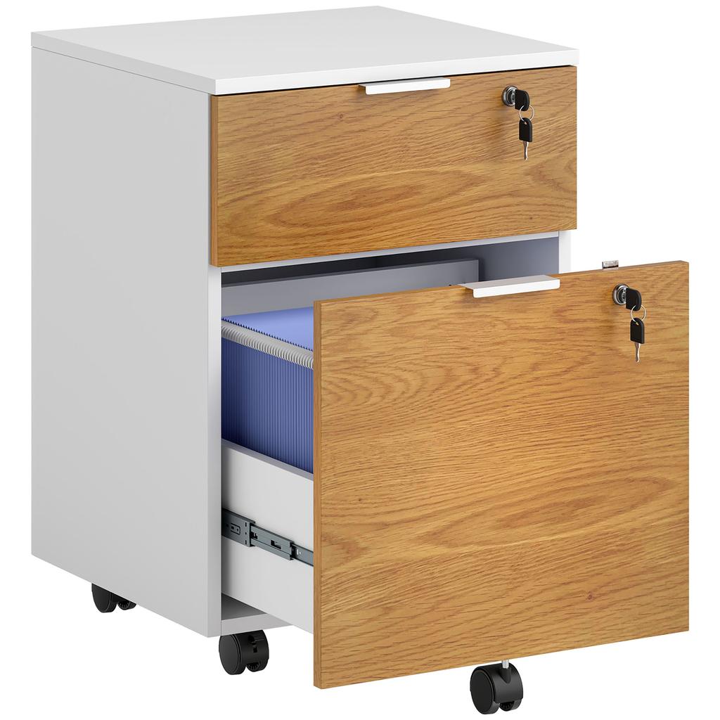 Two Drawer Lockable Filing Cabinet Wood Effect