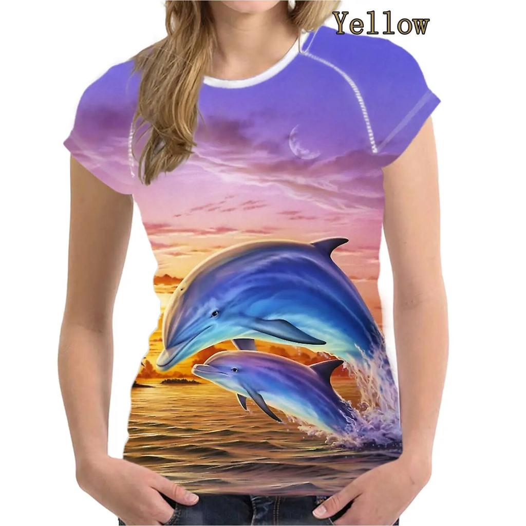 Новые женские модные летние повседневные футболки с короткими рукавами и круглым вырезом с 3d принтом, женские рубашки с дельфинами