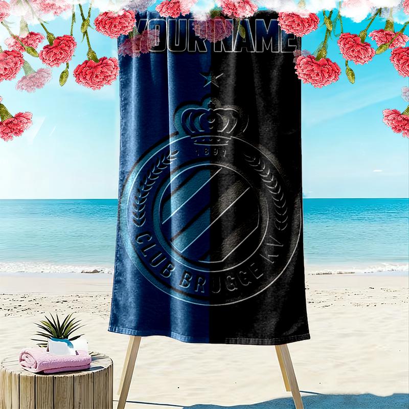 Пляжное полотенце с принтом Club Brugge Kv и индивидуальным именем, большое, мягкое, быстросохнущее, для пляжа, кемпинга, плавания