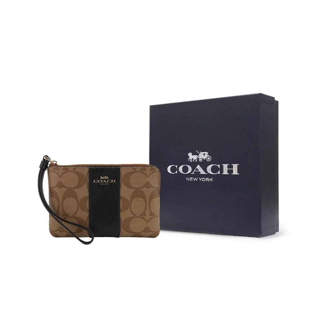 Coach Кожаная сумочка-клатч с молнией в углу, кошелек для мелочи, на запястье, маленькая, женская, черная, коричневая (унисекс) Кошельки 58035 IMCBI