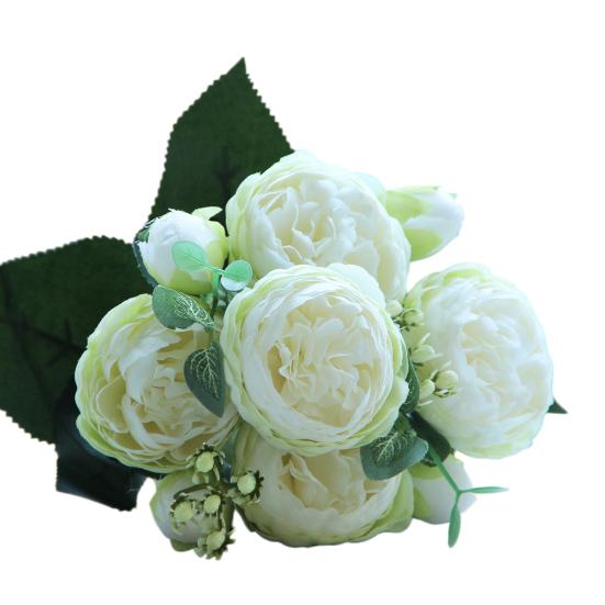 Искусственные Пионы Цветы с 5 Головками Цветов и 4 Бутонами Букет из Искусственных Пионов Цветочная Композиция для Вазы Дома Декор Богемная Свадьба Центральный Элемент Стола