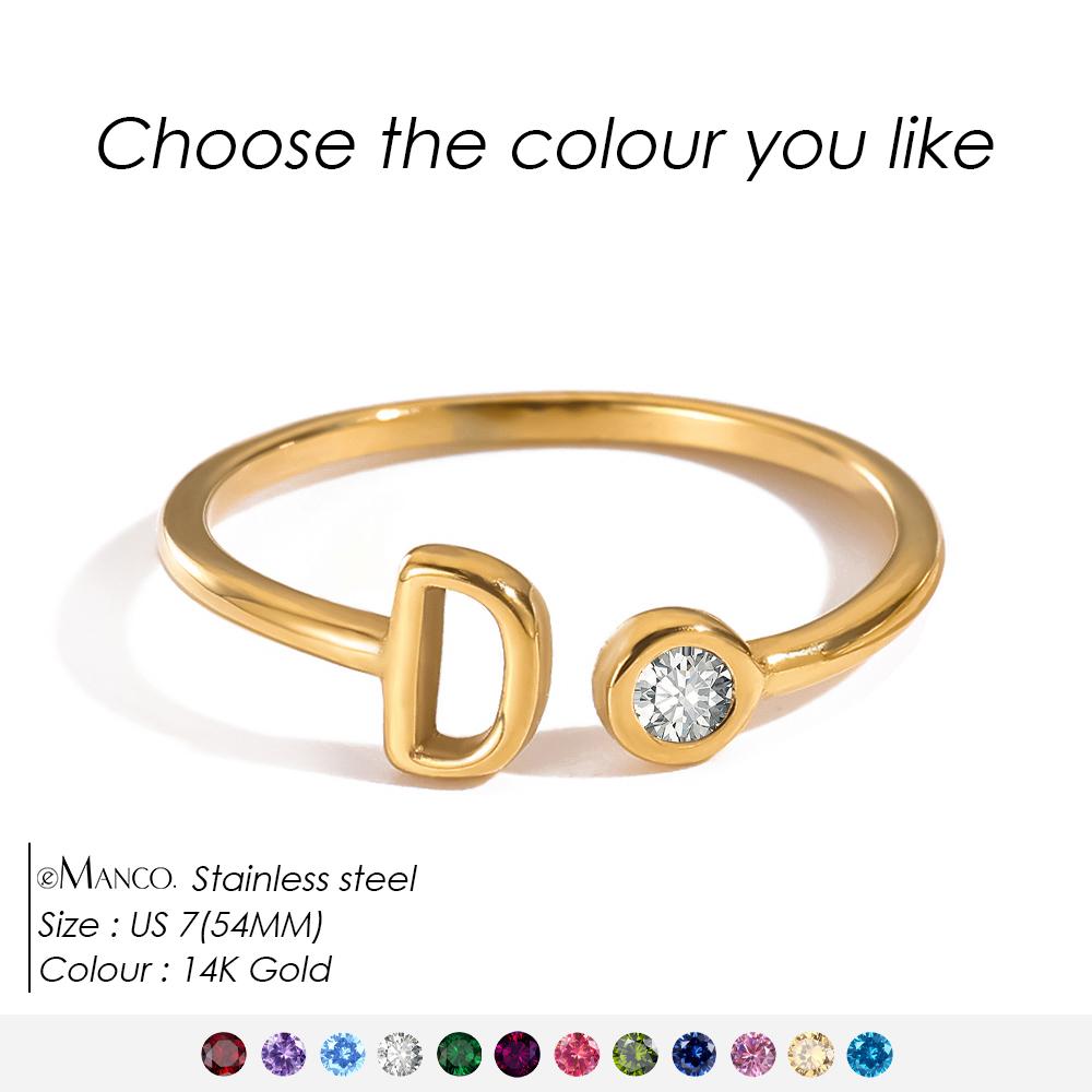 EMANCO Birthstone Initial Custom Ring Open End Ring Stainless Steel Name Custom Jewelry Women's Ring