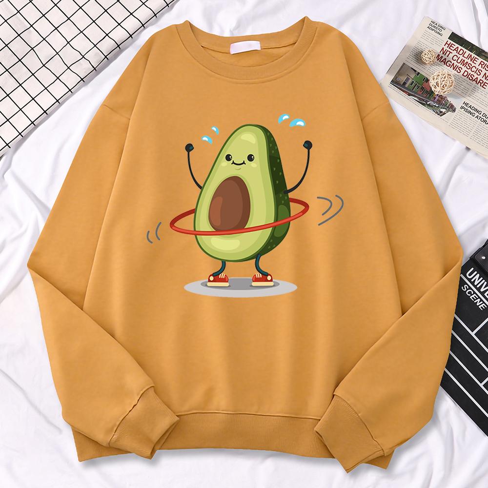 Casual Trend Women Pullovers Avocado Exercise And Rotation Printing Hoodies Soft Sweatshirt Loose Warm Female Clothes