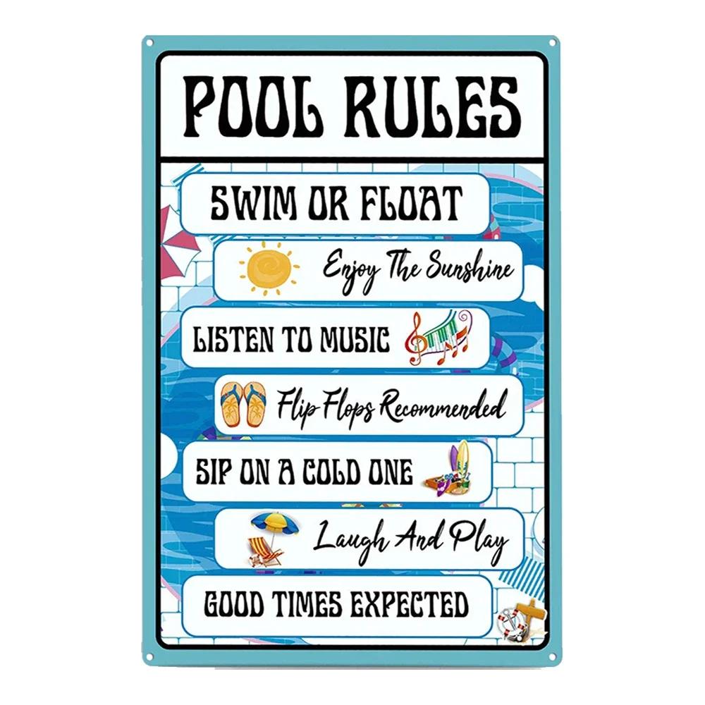 Жестяная табличка PC Pool Rules D Железо Олово Нет ныряния Нет бега Нет мочеиспускания Металлическая живопись для украшения стены наружного бассейна на заднем дворе