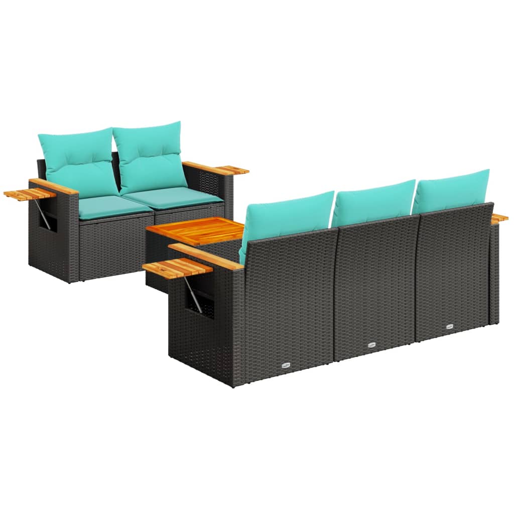 6 Piece Garden Sofa Set with Cushions Black Poly Rattan