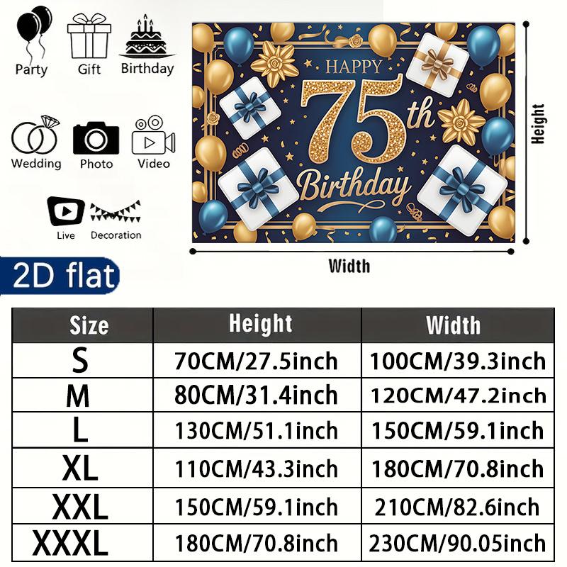 Gold 75th Balloon Birthday Backdrop 1pc - Wall Hanging Decor