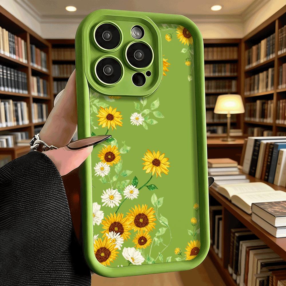 Мягкий чехол для телефона из ТПУ с акварельным рисунком подсолнуха для iPhone 17 16 15 14 13 12 11 Pro Max Plus Ударопрочный противоскользящий чехол