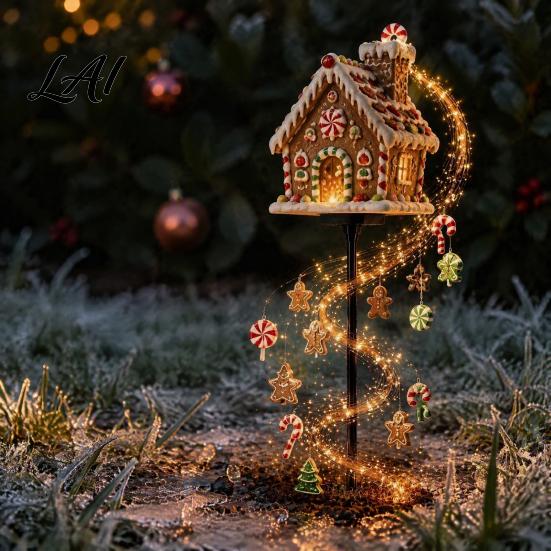 Decorative Pathway Lighting for Yards Solar Christmas Garden Stake Light Cute Gingerbread House/Elf Boy/Bear Outdoor Waterproof Lights Lamp